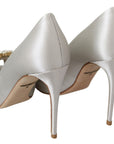 White Crystal Peep Toe Silk Blend Heels