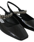 Elegant Black Patent Flats with Crystal Accent