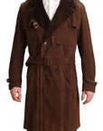 Classic Brown Leather Trench Coat