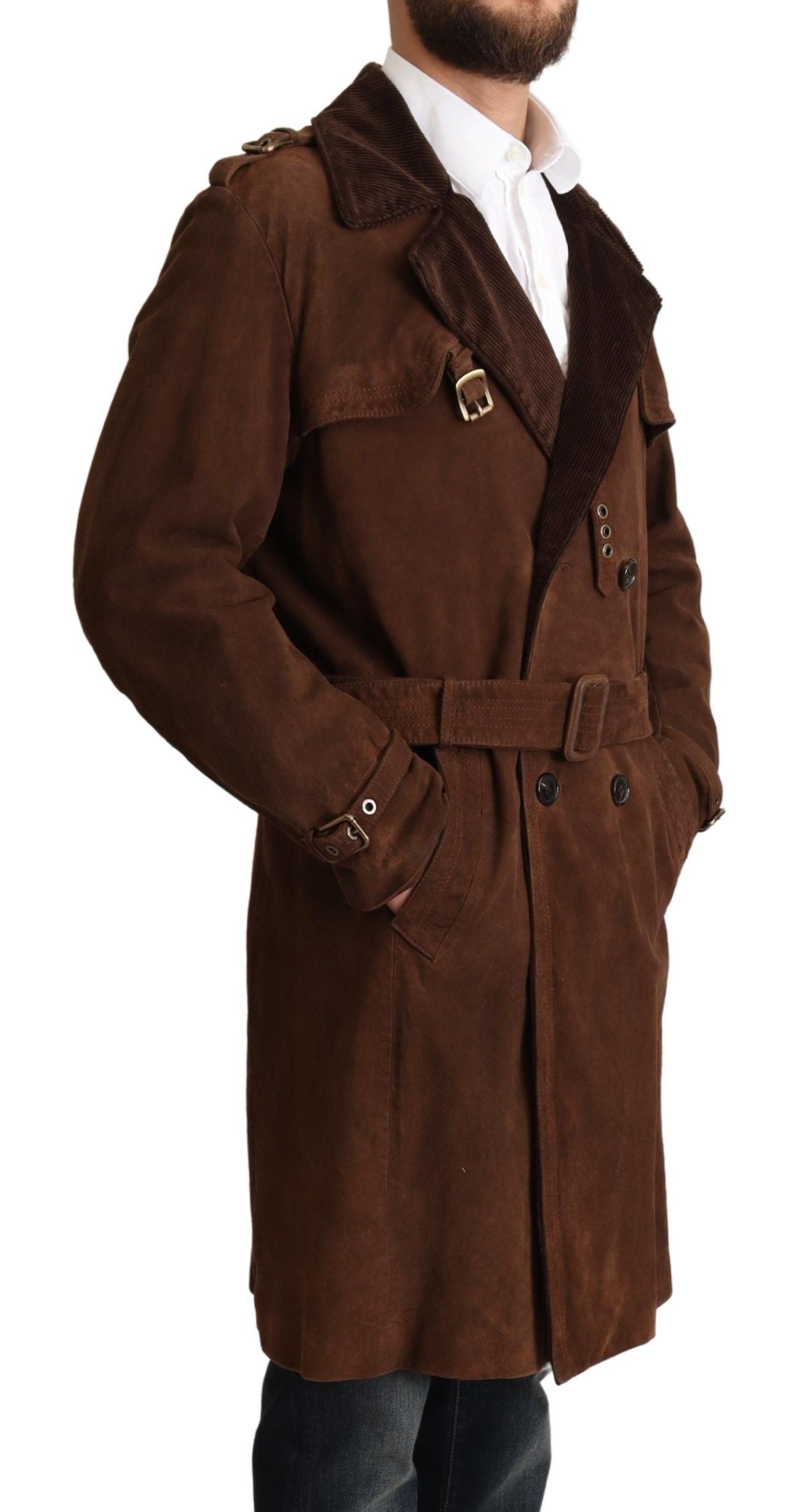 Classic Brown Leather Trench Coat