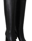 Elegant Black Calf Leather Heeled Boots