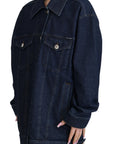 Elegant Blue Denim Button-Down Jacket