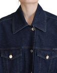 Elegant Blue Denim Button-Down Jacket