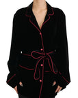 Elegant Black Silk-Blend Jacket with Waist Belt