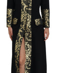 Elegant Gold Black Jacquard Trench Coat