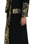 Elegant Gold Black Jacquard Trench Coat