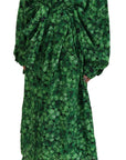 Silk Green Leaves Print Trench Jacket