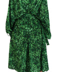 Silk Green Leaves Print Trench Jacket