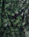 Silk Green Leaves Print Trench Jacket