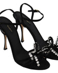 Elegant Suede High Sandals with Crystal Bows