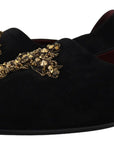 Black Gold Crystal Sequined Loafers