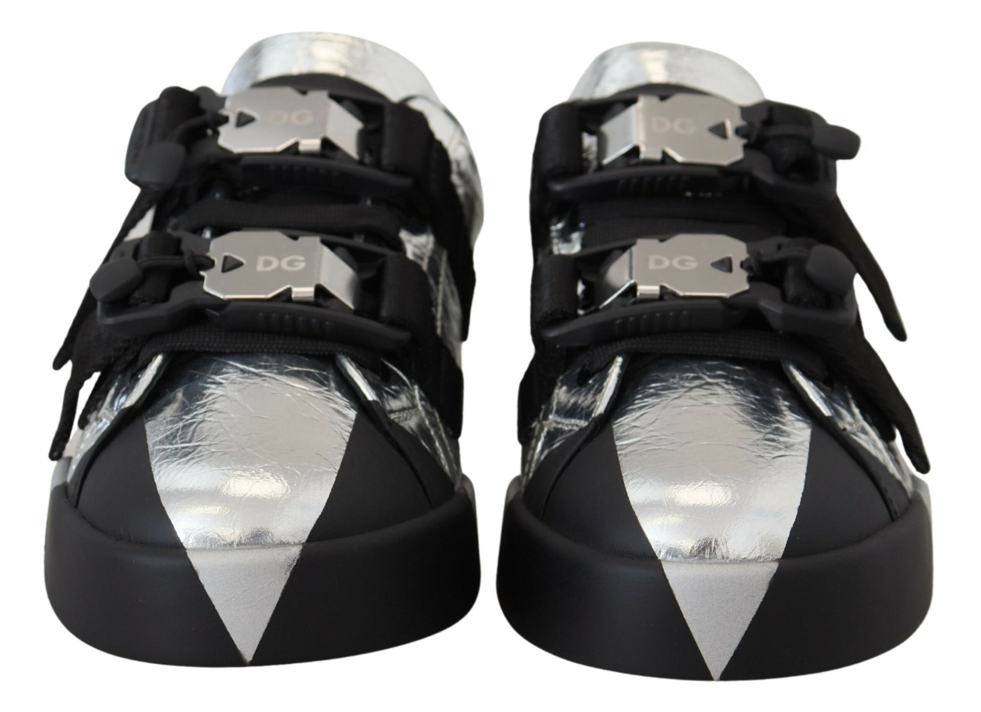 Exclusive Silver and Black Low Top Leather Sneakers