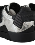 Exclusive Silver and Black Low Top Leather Sneakers