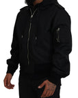 Sleek Black Hooded Bomber Jacket