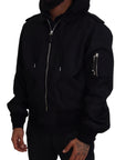 Sleek Black Hooded Bomber Jacket