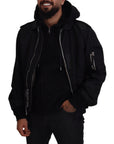 Sleek Black Hooded Bomber Jacket