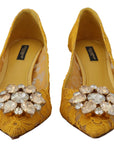 Yellow Lace Heels with Crystal Embellishment