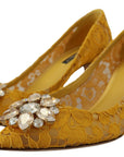 Yellow Lace Heels with Crystal Embellishment