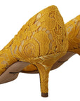 Yellow Lace Heels with Crystal Embellishment