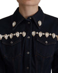 Elegant Crystal-Embellished Denim Jacket