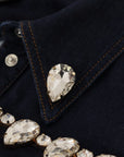 Elegant Crystal-Embellished Denim Jacket