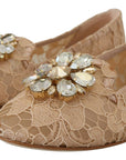 Elegant Beige Lace Vally Flats with Crystal Accent