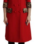 Elegant Red Leopard Trench Coat