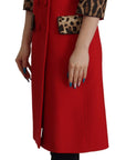 Elegant Red Leopard Trench Coat