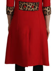 Elegant Red Leopard Trench Coat