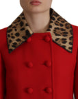 Elegant Red Leopard Trench Coat