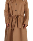 Opulent Beige Shearling-Collar Overcoat