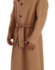 Opulent Beige Shearling-Collar Overcoat