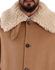 Opulent Beige Shearling-Collar Overcoat