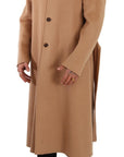 Opulent Beige Shearling-Collar Overcoat