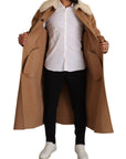 Opulent Beige Shearling-Collar Overcoat