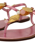 Chic Pink Leather Sandals with Exquisite Embellishment