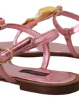 Chic Pink Leather Sandals with Exquisite Embellishment