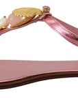 Chic Pink Leather Sandals with Exquisite Embellishment