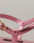 Chic Pink Leather Sandals with Exquisite Embellishment