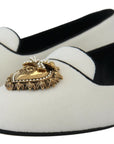 Elegant White Velvet Loafers with Gold Heart Detail