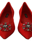 Crystal Embellished Red Suede Flats