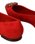 Crystal Embellished Red Suede Flats