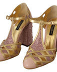 Silk-Infused Leather Crystal Pumps in Pink Gold