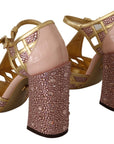 Silk-Infused Leather Crystal Pumps in Pink Gold