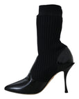 Elegant Black Leather Calf Socks Boots