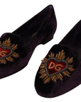 Chic Purple Velvet Loafers with Heart Detail