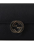 Elegant Black Leather Wallet with GG Snap Closure