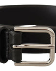 Elegant Black Leather Belt with Metal Buckle