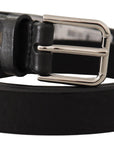 Elegant Black Leather Belt with Metal Buckle