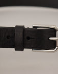 Elegant Black Leather Belt with Metal Buckle